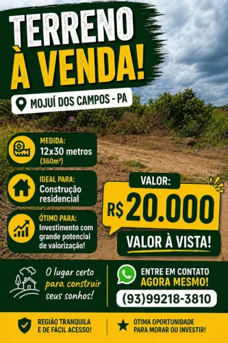 Terreno 12x30 à venda em Mojuí dos Campos - Oportunidade!
