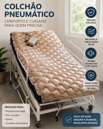 CAMA HOSPITALAR MANUAL COMPLETA COM COLCHAO PNEUMATICO E BOMBA