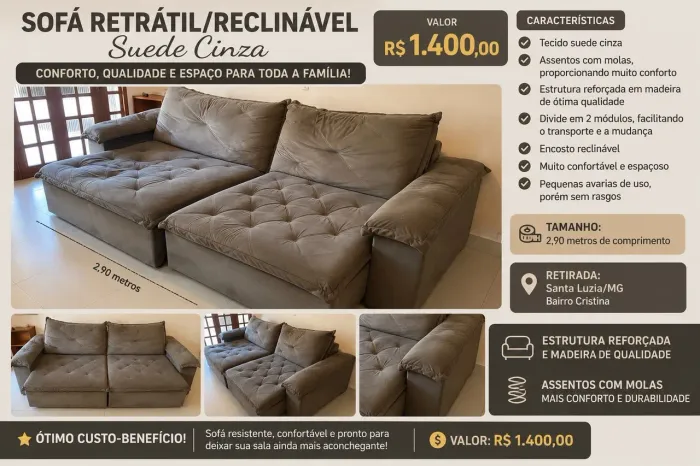 Sofá Retrátil reclinável