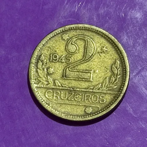 Moeda Antiga 2 Cruzeiros 1945 Brasil - Colecionável