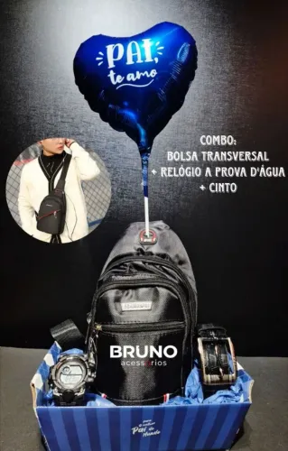 Cesta dia dos pais relogio com bolsa e sinto