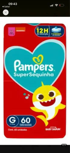Fralda Super Sequinha Pampers 60 unidades G 