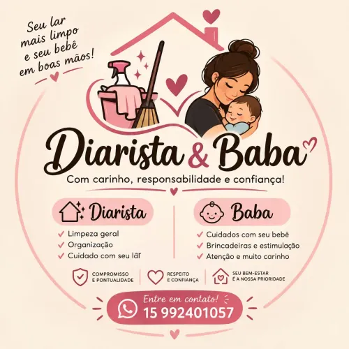 Serviços de diarista e baba