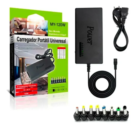 Fonte De Notebook Universal 120w 12-24v Com 8 Pinos
