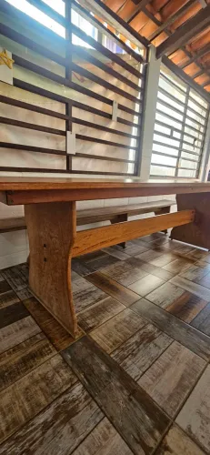Mesa Rústica de Madeira de Lei Maciça 2,50 x 0,80 m com 2 Bancos