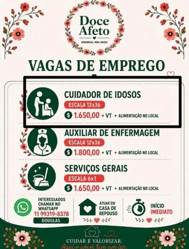 Vagas para casa de repouso - início imediato