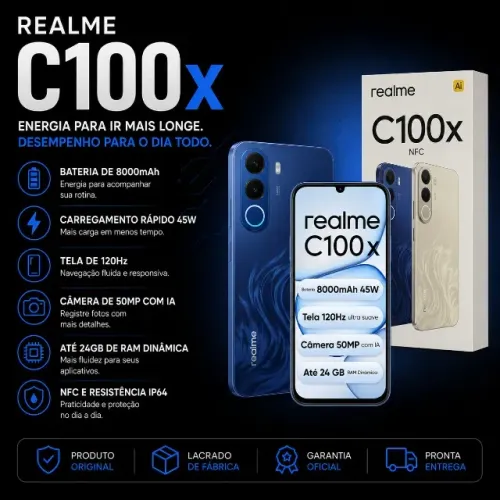 Realme C100x 8GB RAM 256GB Carregamento 45W Lacrado