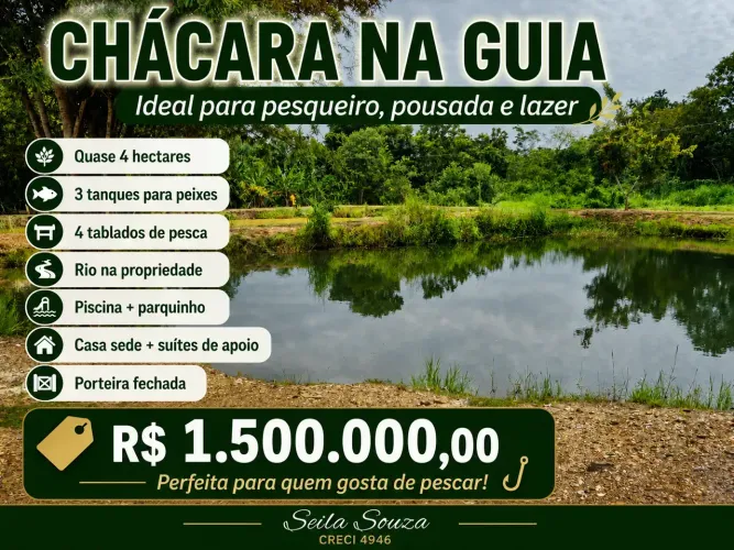 Chácara com Rio e 3 Tanques | Quase 4 Hectares | Ideal para Pesqueiro/Pousada