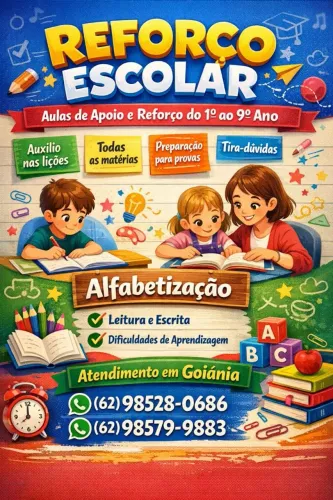 AULAS DE REFORÇO ESCOLAR - 1° ao 9° ano e Alfabetização - Goiânia 