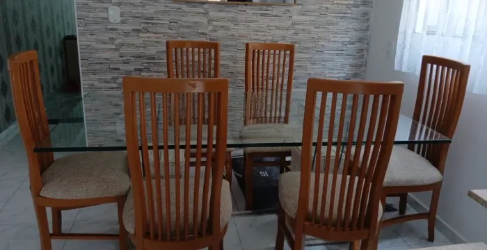 Lote Sala Completa Pedras Nobres Mesa Seis Cadeiras Estante