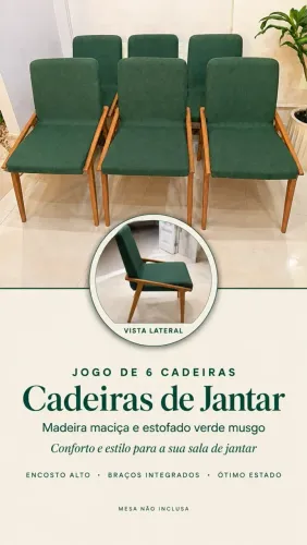 Jogo de 6 Cadeiras de Jantar Escandinavas Madeira e Estofado Verde