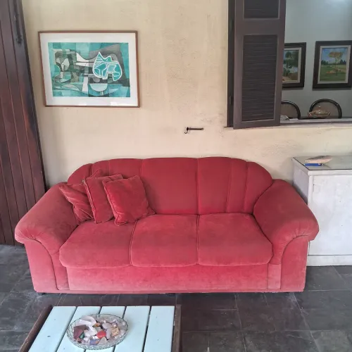 Sofá madeira maciça veludo vermelho