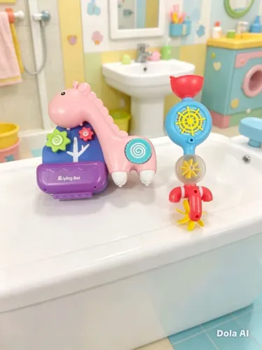 Brinquedos divertidos para o banho girafa e rodas de água ( higienizado) 