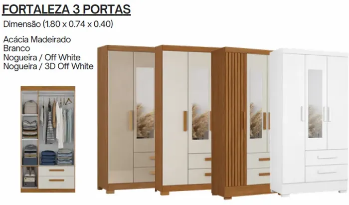 Guarda Roupa Fortaleza 3 Portas Novo