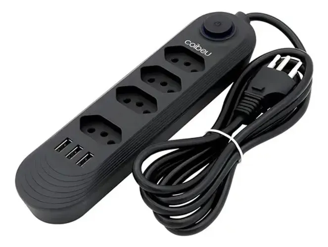 Extensão de Tomada, Tomada USB Fio de 2M com botão de ligar/desligar