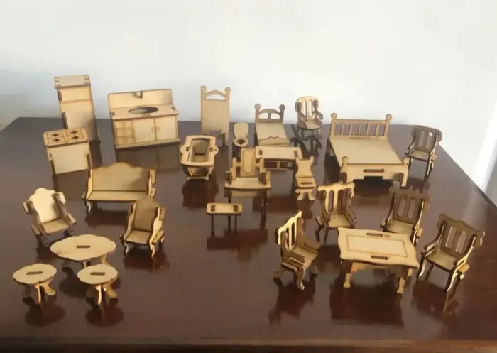 Conjunto de móveis MDF p/ casa de bonecas