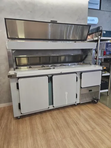 balcão refrigerado de inox com condimentadora dupla 1,90m - a pronta entrega