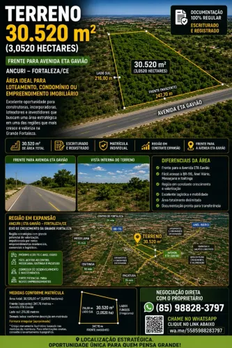 Terreno 30.520 m² na ETA Gavião - Fortaleza