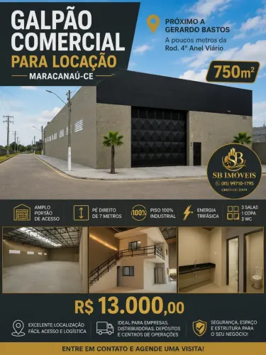 Galpão Comercial 750m² para Locação em Maracanaú | Próximo à Gerardo Bastos | 4º Anel Viár