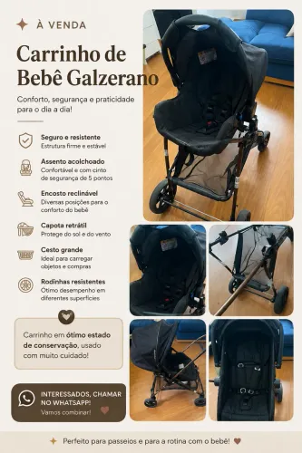 Carrinho de bebê Galzerano+ bebê conforto + base para carro