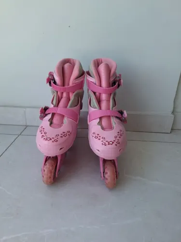 Patins Em Linha Ajustável Rosa - Tam. 30 a 33