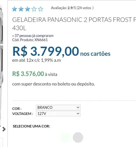 Geladeira Panasonic 