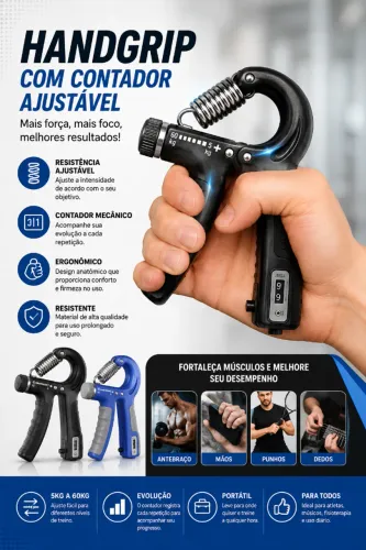 Hand Grip Ajustável com Contador de Exercícios 5kg a 60kg