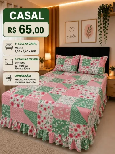 Jogos de cama casal 3 peças apenas $65,0 c entrega grátis