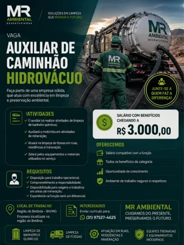 Auxiliar para trabalhar com limpeza de banheiro quimico
