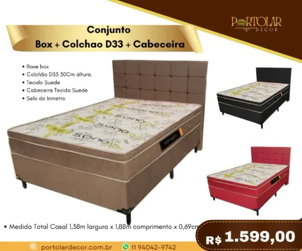 Conjunto Box + colchão D33 + cabeceira a pronta entrega 