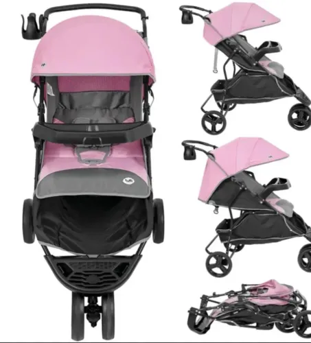Carrinho de bebê 3 rodas rosa