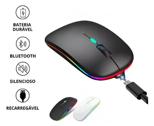 MOUSE SEM FIO RECARREGAVEL WIRELESS LEY-181 COR PRETO