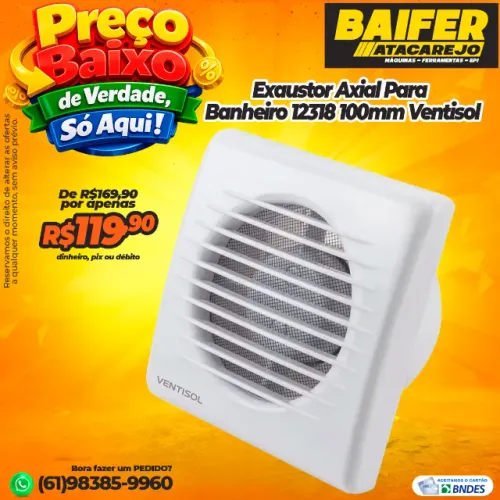 Exaustor Axial Para Banheiro 12318 100mm Ventisol