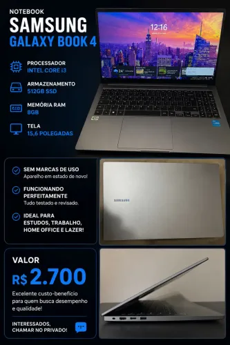 Notebook Samsung galaxy book 4 I3 8gb 512gb