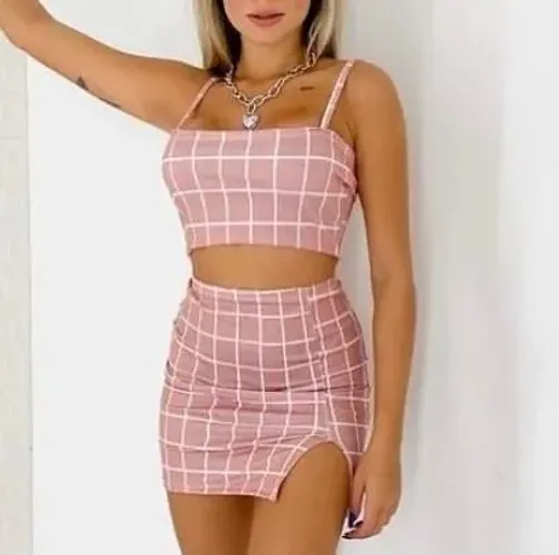 Conjunto Feminino Rosa | Top + Saia | Moda Atual