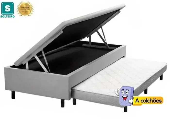 Cama Box Baú Solteiro com Auxiliar Mola Bonnel 56x88x188