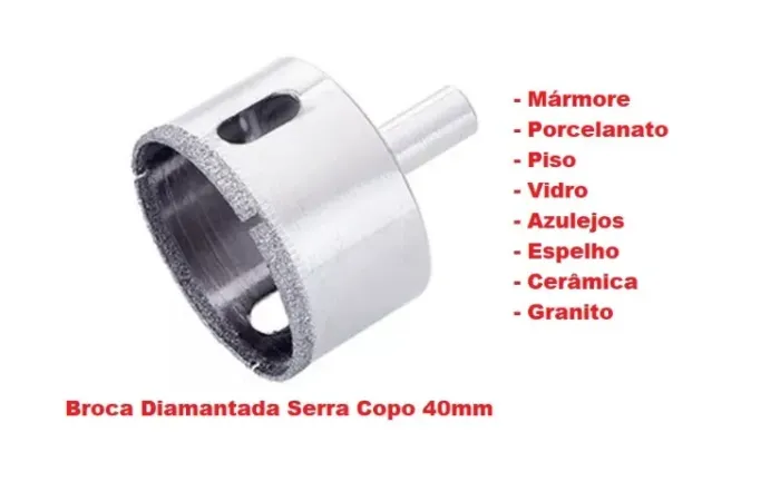 Broca Diamantada Serra Copo 40mm Mármore Porcelanato Piso Vidro Azulejos
