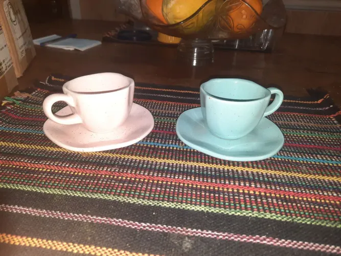 Conjunto 6 Xícaras de cafezinho com pires coloridas Oxford 
