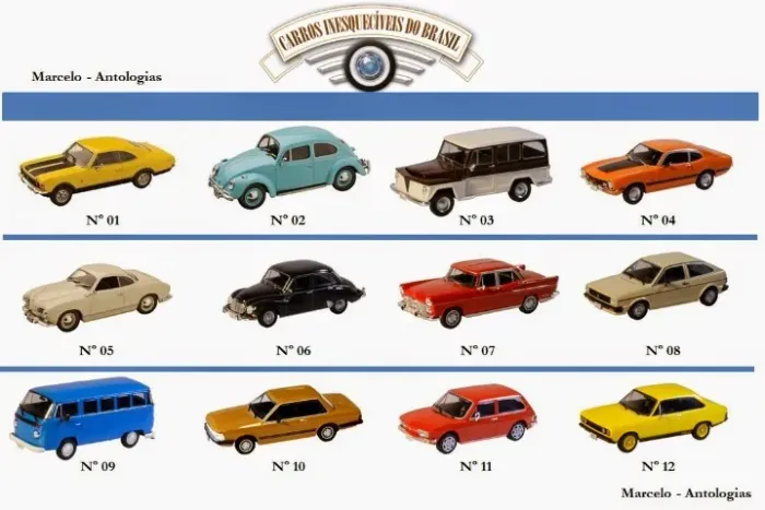 Coleção 93 Miniaturas de Carros Inesquecíveis do Brasil