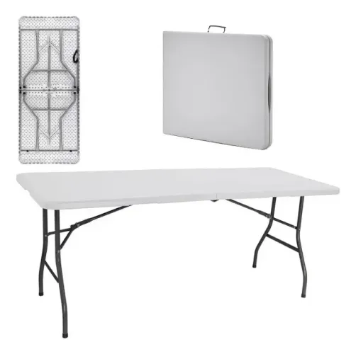 Mesa Premium Dobrável Portátil Tipo Maleta 180cm Nakasaki-  BRANCA/- PRETA