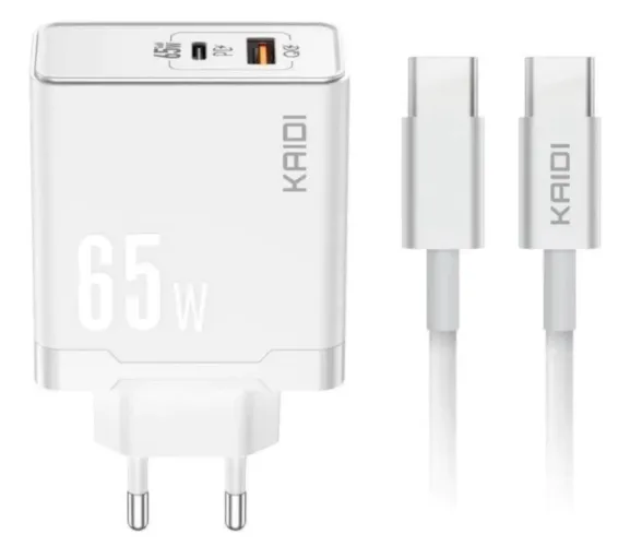 Carregador macbook Turbo 65w Kaidi Gan 1 Usb e 1 Usb Tipo C Rápido usb duplo