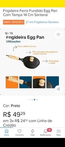 Frigideira Ferro Fundido Egg Pan c/ Tampa 14 Cm Santana