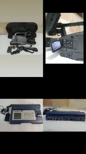 Filmadora e mesa de corte e edição 