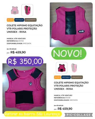 Colete Hipismo Equitação VTR Polaris Proteção Unissex - Rosa - Novo - PP