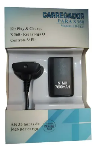 Carregadoe E Bateria 7600 Mah Para Controle Xbox 360 Lb-5123