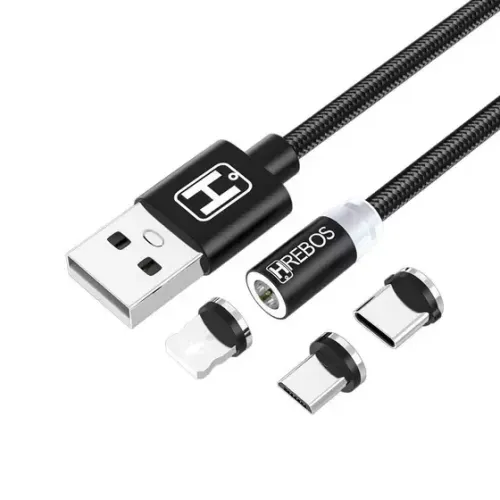Cabo Cel 3 Vias Hrebos Micro USB V8, USB-C, Lightning 2M 3A HS-210 - WZetta