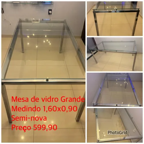 Mesa Grande semi nova cromada com vidro 599,99.