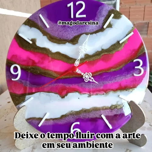 Relógio de Parede Ágata Geodo Feito a Mão Artesanal de Resina Peça exclusiva e única Luxo