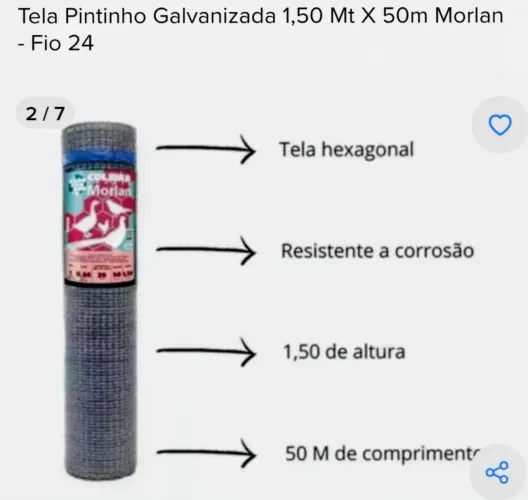 Tela Pinteiro Galvanizada com 1.5 metro por 50 metros Super Oferta