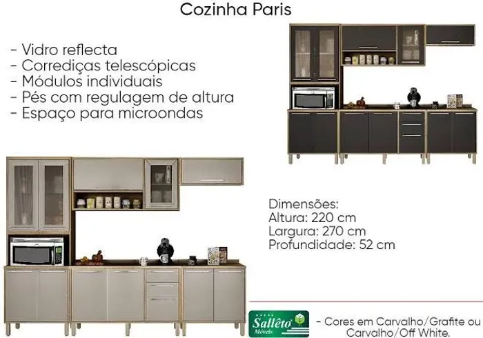 Cozinha completa Paris 2.70m / 2 cores / frete grátis / pague na entrega
